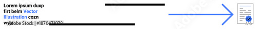 Education processes, validation, certification systems, authorization, credentialing, workflow automation. Diagram with text, arrows and certified document. Certification systems and authorization