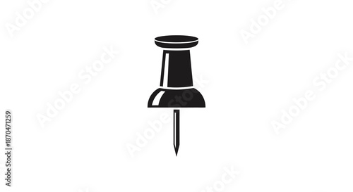 A striking black and white image depicting a classic push pin in silhouette