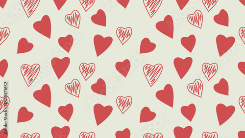 red heart hand drawn seamless pattern background. wallpaper and paper wrapping decoration 