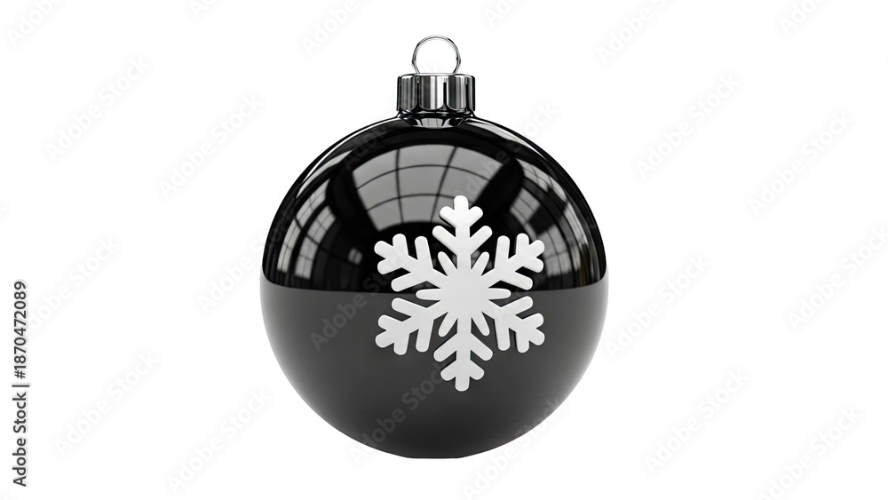 Fototapeta premium Black Christmas Bauble with White Snowflake Decoration