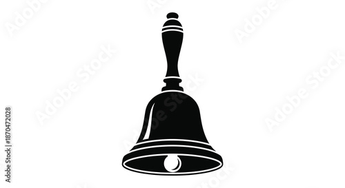 A striking black bell image showcases a classic design with detailed curves and a prominent silhouette