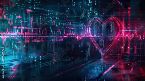 Wallpaper Mural Futuristic digital heart concept for valentine day celebration. Horizontal banner. Copy space. Free space for text. For wedding card, invitation Torontodigital.ca