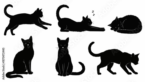Collection of black cat silhouettes in various poses.