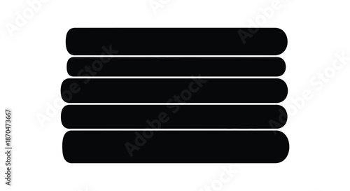 A striking arrangement of six dark rectangular forms stacked horizontally a bold silhouette