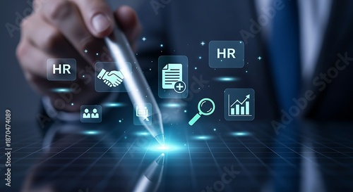 Human resources technology interface digital concepts of recruitment and employee management