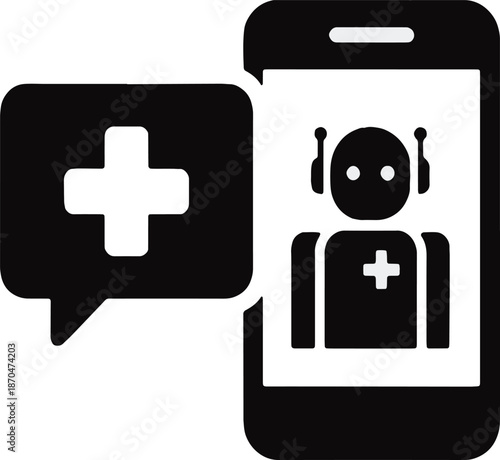 AI medical chatbot icon with smartphone and healthcare robot assistant symbol