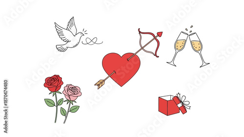 Valentine's Day celebration with heart, roses, and gift, love symbols abound feb best