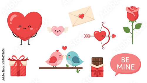 Illustrations of Valentine's Day symbols and gifts on white background feb best
