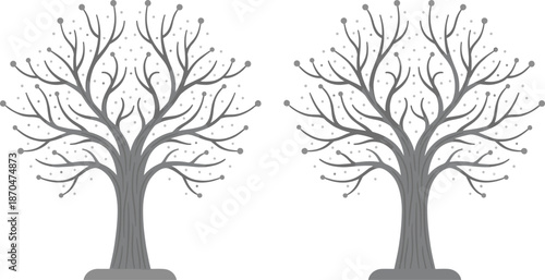 Stylized winter tree design, bare branches, symmetrical tree art, minimalist nature graphic, seasonal illustration, flat vector illustration, decorative silhouette