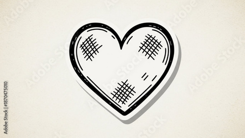 Hand-drawn heart icon with stitched patches a doodle symbol for love and care isolated on a textured background for design projects
