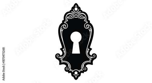 An ornate black frame with a keyhole center exhibiting a striking decorative silhouette