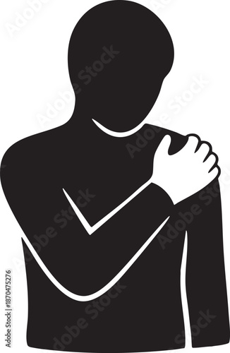 Shoulder Pain Icon Silhouette - Human Figure Holding Injured Joint - Minimalist Vector Illustration