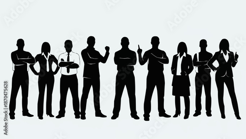 Diverse group of business professionals standing together in silhouette.