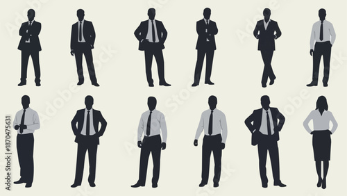 Collection of Business People Silhouettes Standing Poses.