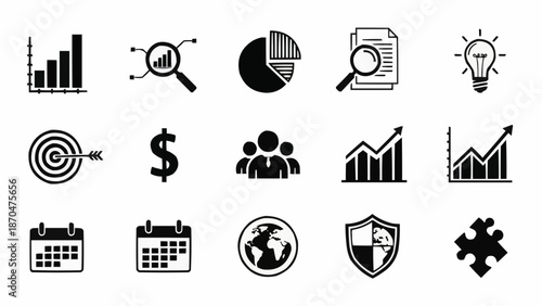 Collection of Business and Finance Icons for Data Analysis.