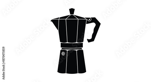 A strikingly modern depiction of a stovetop espresso maker in a bold black silhouette