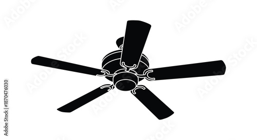 A striking black and white image showcasing a ceiling fan s design with a bold silhouette