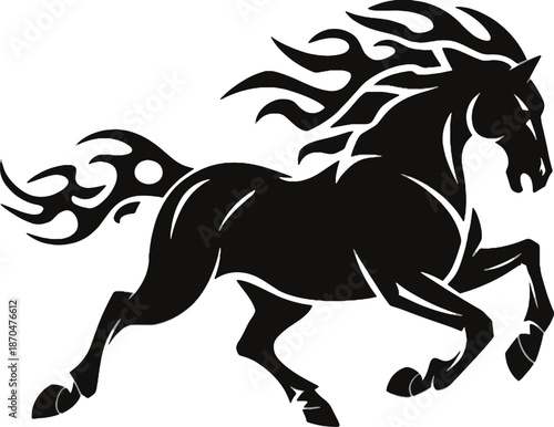 Majestic black stallion horse silhouette, powerful rearing horse icon for logo and equine sports design