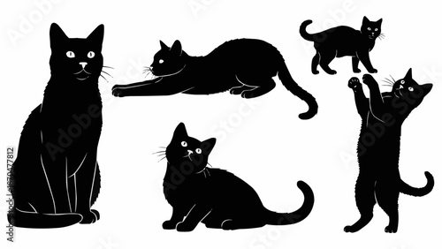 Collection of Black Cat Silhouettes in Various Poses.