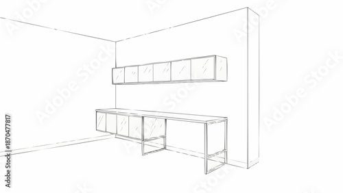 Modern Kitchen Cabinetry Design Sketch with Island Counter.