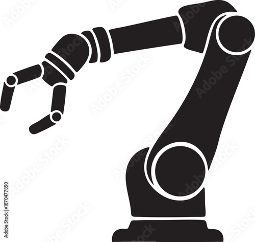 Robotic Arm Industrial Automation Black Silhouette Icon Isolated on White