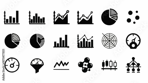 Collection of business and finance chart icons and symbols.