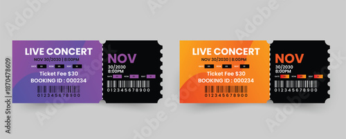 Vibrant live concert tickets with barcodes