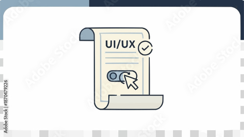 UI UX design document with toggle switch and checkmark.