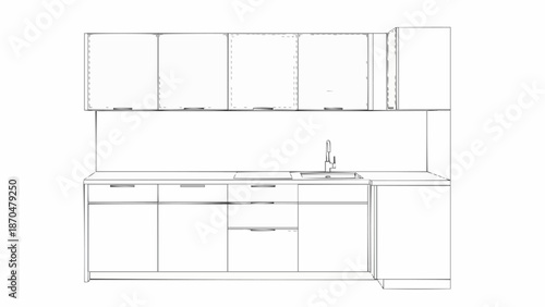 Modern Kitchen Cabinetry Design Sketch with Sink and Countertops.