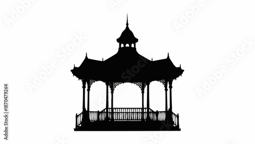 Silhouette of a Victorian Gazebo on a White Background.