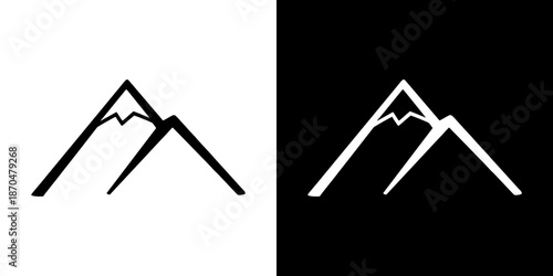 Minimalist mountain range icon set, black and white graphics for outdoor adventures and nature themes