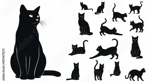 Collection of Black Cat Silhouettes in Various Poses.