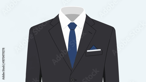 Formal Black Suit with Blue Tie and Pocket Square.
