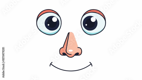 Cartoon face with big eyes and a smile.