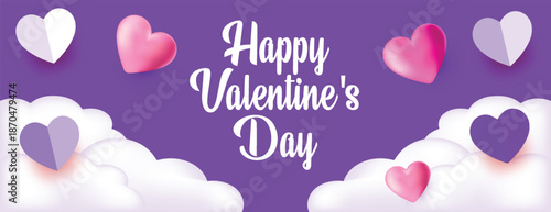 Valentine wishes card and invitation card template with romantic land theme, 3D heart vector illustration background, and elegant marketing layout