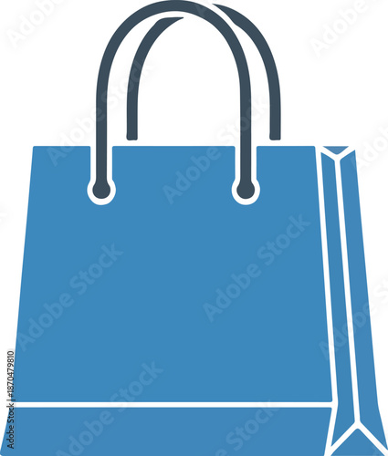 Clean and modern blue shopping bag icon representing retail commerce, consumer purchasing, and online store graphic design element for web and app interfaces and promotions