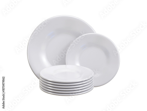 White plates in stacks icon 3d render concept of Pile of white clean kitchen dish plate stack icon vector illustration