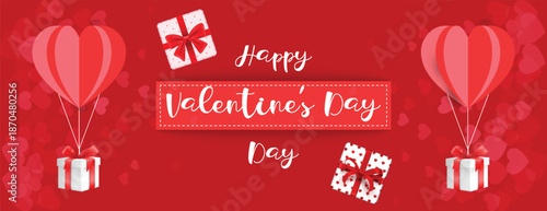 omantic Valentine marketing template with love celebration party banner, romantic land theme, 3D heart vector illustration background, and social media cover design