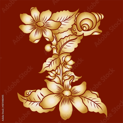 Floral alphabet letter A-Z hand drawn Illustration, Decorative botanical typography for coloring Pages and creative design.Set of flower alphabet.Line art and doodle for t-shirt.Elements with flower.