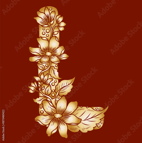 Floral alphabet letter A-Z hand drawn Illustration, Decorative botanical typography for coloring Pages and creative design.Set of flower alphabet.Line art and doodle for t-shirt.Elements with flower.