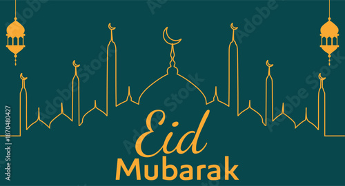 green and golden eid mubarak decorative arabic islamic banner design