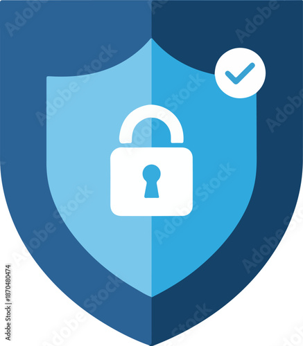 Secure Shield Icon with Lock and Checkmark Symbol Representing Safety and Protection