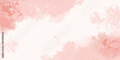 Soft pink watercolor background with floral flourishes and golden accents