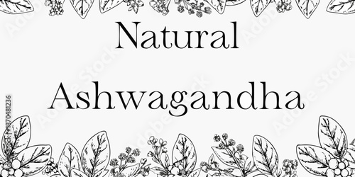 Botanical illustration featuring ashwagandha plants and the word natural