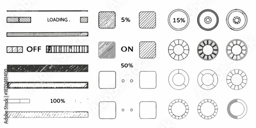 Various loading indicators and power states illustrated in a schematic design