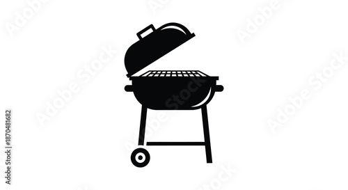 A striking black and white illustration of a classic outdoor barbecue grill a beautiful silhouette