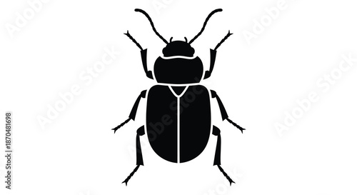 A striking black insect depiction in a minimalist style emphasizing form and outline silhouette