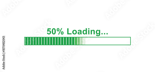 Green percentage loading bar infographics icon. progress bar. percentage loading bar 50%. loading process icons. download indicator. load signs. upload symbol. vector icons
