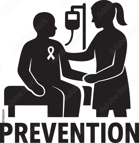 Child Cancer Prevention Silhouette with Nurse and IV Drip Vector Illustration