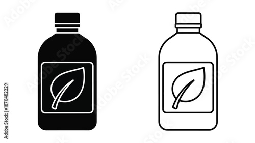 Two bottle icons depicting organic beverages with a leaf symbol inside